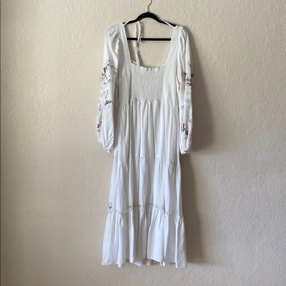 Kobi Halperin Emmy Embroidered Midi Dress Size XL White Floral Embroidery Boho - Picture 8 of 13